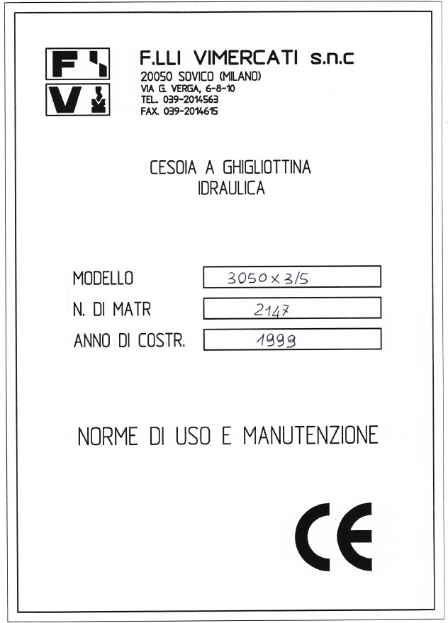 Cesoia a Ghigliottina idraulica F.lli Mercati
