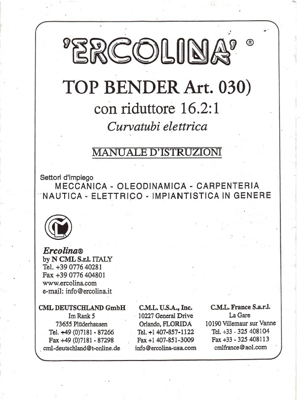 Curvatrice elettrica/Curvatubi elettrica Ercolina