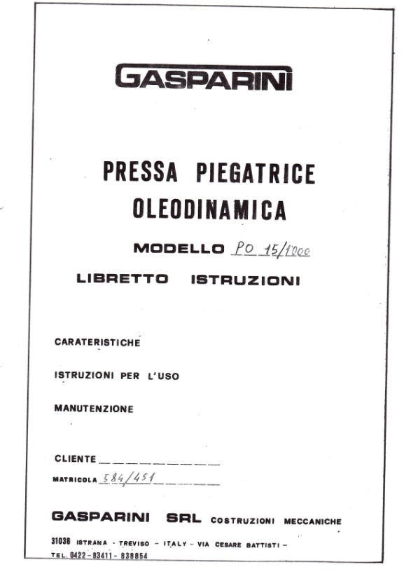 Pressa piegatrice  Gasparini MOD PO15/1000