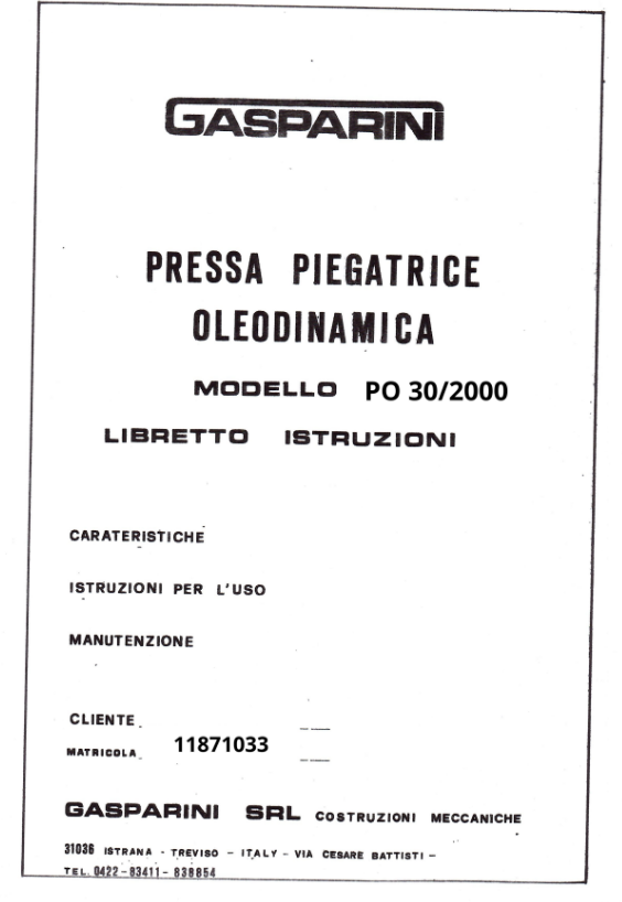 Pressa piegatrice  Gasparini MOD PO30/2000